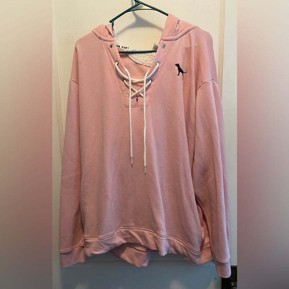 PINK Victoria Secret Sherpa Lined Lace-Up Hoodie